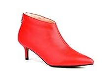 ComeShun Women Kitten Heel Ankle Boots Classic Pointed Toe Back Zip Booties Red Size 7