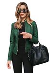 YMING Women's Faux Leather Moto Jacket Oversized PU Short Blazer Fall Zipper Trench Coat Green S