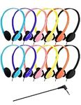 QWERDF Bulk Headphones 12 Packs Classroom Headphones Student On Over Ear Earbuds for School in Individual Bags (12 Packs, 6 Colors)