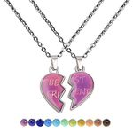 Bff Necklace for 2 Girls Mood Necklace for Girls Purple Friendship Necklace Matching Heart Necklace Best Friends Forever Pendant Necklaces