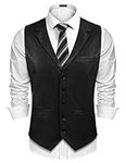 COOFANDY Men's Leather Suit Vest Casual Western Vest Jacket Lightweight V-Neck Dress Waistcoats, Black, Large