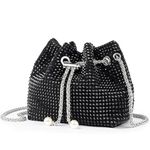 DOSYSO Rhinestone Bucket Bag Mini Evening Handbags Crystal Clutch For Women Drawstring Chain Crossbody Sling Bags Stylish Potli Bags Ladies Glitter Purse Wallet For Party Wedding