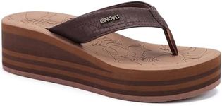 ONCAI Women’s Platform Flip Flops Trendy Dressy Womans Summer Sandals with Comfortable Flatform Arch Support Walking Outdoor Rubber Soles Drak Brown size 9