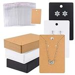 FEPITO 150 Set Necklace Earring Display Cards with Self-Sealing Bags for Stud Earrings Dangle Earring Holder Card for Selling (White, Black, Kraft)