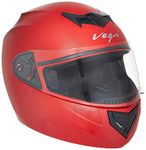 Vega Edge ISI Certified Full Face Gloss Finish Helmet for Men and Women with Clear Visor(Red, Size:L)