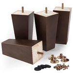 La Vane 8 inch Wooden Furniture Legs, Set of 4 Solid Wood Square Walnut Mid-Century Modern M8 Replacement Bun Feet with Pre-Drilled 5/16 Inch Bolt & Mounting Plate for Couch Sofa Armchair