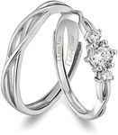 ANAZOZ 2 Pieces Engagement Rings I Love You Engraving 925 Sterling Silver Open Wedding Rings for Him and Her, Cubic Zirconia Crystal Wedding Rings Pair Price Adjustable Ring, Crystal, Cubic Zirconia