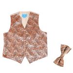 Epoint EGE1B07D-4XL Beige Brown Patterns Dress Tuxedo Microfiber Waistcoat and Pre-tied Bow Tie