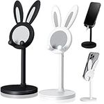 2 Pack Cute Bunny Phone Stand, Angle Height Adjustable Phone Stand for Desk, Kawaii Phone Holder Desk Accessories, Easter Bunny Gifts Favor for Girl Women (Black and White)