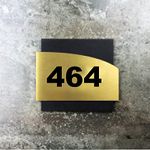 Number Plate 464 Laser cut Acrylic Black and Gold color smooth finish plate with double sided tape fixed on backside