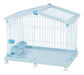 IRIS USA Wire Pet Crate Portable with Top Access and Wheels, Easy Assembly Movable Floor Protection Small Pet Crate with Food and Water Dishes for Cats Puppy Small Animals, Blue