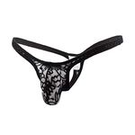 MUQUAM Mens Half Coverage Lace Thong Underwear (Medium, Black)