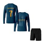 Ronaldo 7 Football Jersey with Black Shorts (Kid's, Boy's & Men's) (M, Bronze)