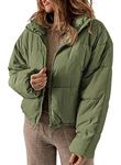 Dokotoo Womens Jackets Stand Collared Long Sleeve Drop Shoulder Quilted Jacket Women Cotton Solid Color Open Front Zip Up Warm Puffer Jacket Women 2024 Winter Coats with Pockets S Green