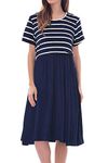 Smallshow Women's Short Sleeve Casual Maternity Nursing Dress for Breastfeeding Navy Stripe-Navy M