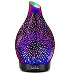 Essential Oil Diffuser 120ML -3D Firework Glass Aromatherapy Diffusers for Essential Oils with 4 Timer Setting Auto Shut-Off Silent Operation 7 Colors Lights Changing for Room, Office, Yoga