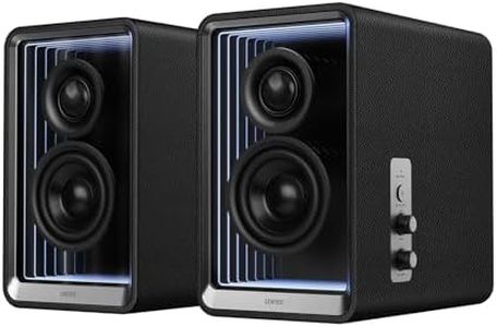 Edifier QR65 Desktop Active Monitor with 2.75" Long-Throw Aluminum Diaphragm mid-Low Drivers, Hi-Res Audio, Brilliant Light Effects, 70W Output Power Bluetooth Speakers with Stands - Black