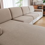 QIANMEW Couch Cushion Covers,Comfort Soft Magic Sofa Covers Washable Stretch Resistant for Chair Cushion Couch Furniture Protectors for Pets Sectional Slipcovers(Armrest Sofa Cover,Light Brown)