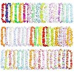 50 Pieces Hawaiian Leis Party Decorations, 50 Styles Hawaiian Leis Bulk Hawaiian Flower Necklace for Tropical Hawaiian Party Theme Beach Party Supplies Hawaiian Night Bar Luau Aloha Beach Vacation