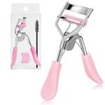 3 in 1 Lash Eyelash Curler Professional Practical Makeup Cosmetic Tool with Comb and 4 Refills Pads for Girls and Women(Pink)