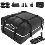 Rooftop Cargo Carrier Bag, 15 Cubic Feet Car Roof Bag with Car Step, 4 Reinforced Straps, Anti-Slip Mat, 4 Door Hooks and Luggage Lock for All Cars with/Without Rack, Includes Carry Bag Black