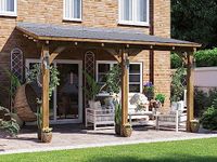 Dunster House Wooden Lean To Gazebo Kit Wall Mounted 13' x 10' Garden Shelter Canopy Leviathan