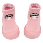 Baby Shoes Cotton Sock Non-Skid Breathable Slipper Floor Shoes with Rubber Soles Lightweight First Walking Moccasins for Toddler Girls Boys Pink