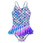 Xumplo Girls One Piece Swimsuit Toddler Girl Bathing Suit Mermaid with Skirt Beach Swimwear for Kids 6-7 Years