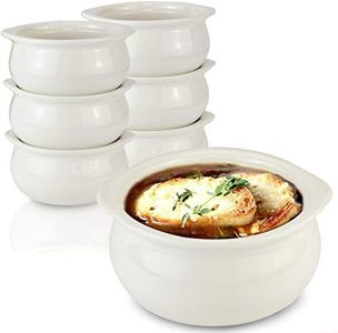 French Onion Soup Crock - Premium Ceramic Porcelain Bowls, Microwave Oven Safe, for Soup, Stews, Chilis, Baked Beans, Mac and Cheese 12 oz Ivory