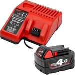 Milwaukee M18B4 18v 4.0Ah Li-ion Red Battery with Milwaukee M12-18C Charger