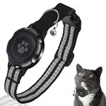 AirTag Cat Collar, Integrated Kitten Collar with 100% Waterproof AirTag Holder, Soundproof Reflective Tracker Cat Collars with Apple Air Tag Case and Bell for Girl Boy Cats and Puppies (Black,XS)