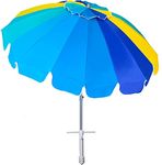 AMMSUN 7.5ft Portable Beach Patio Umbrella with Sand Anchor Adjustable Height with Flaps with zinc Tilt UPF 50+ Silver Coating Inside and Telescoping Pole for Garden Outdoor Beach Patio Rainbow (7.5ft-Multicolor Blue)