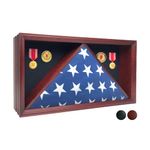 ILOT Military Shadow Box - Solid Wood Flag Case for American Flag, Velvet Like Felt Lining for Medals, and Polished Plexiglass (Mahogany) Does Not Fit A Burial Flag