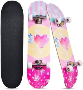 Skateboards for Beginners Kids Boys Girls Teens and Adults, 31 Inch Complete Standard Skateboards with 7-Layer Maple Double Kick Deck Unicorn and Skull Design (Love)