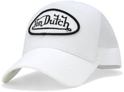 Von Dutch Unisex Trucker Hat - Curved Bill Mesh Back Retro Classic Adjustable Snapback Baseball Cap for Men and Women, White