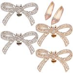 CRASPIRE 4Pcs 2 Colors Bowknot Rhinestone Shoe Clips Wedding Crystal Silver Golden Alloy Decoration Charms Bow Detachable Shoe Buckle on Flat High Heel Shoes for Bride Party Women, Alloy,Rhinestone