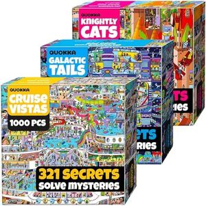 QUOKKA 1000 Piece Jigsaw Puzzle for Adults – Set of 3 Puzzles for Adults 1000 Pieces Premium Box Packaging - Knightly Cats, Animal Bash, Cruise Vistas - Fun Challenges - Stunning Scenic Animal