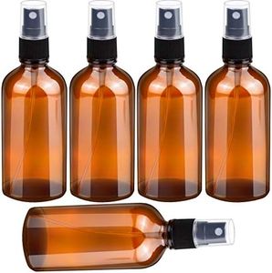 5 botellas de spray hechas de vidrio marrón, botellas de vidrio ámbar de 100 ml con atomizador negro, recargable, botella de niebla fina con atomizador vacío, recipiente líquido, botella de viaje