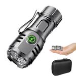 Skylla Rechargeable Flashlight Mini LED Handheld Torches Extremely Bright 5000 Lumens 7 Modes, 4*LED Lamp Beads IPX6 Waterproof Pocket Samll Flashlights for Camping, Dog Walking, Emergencies