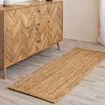 HOMEMONDE Handcrafted Woven Jute Runner Rug - Rustic Vintage Braided Reversible Area Rug - Farmhouse Indoor Floor Rug - Eco Friendly Rug for Kitchen/Hallway/Living Room/Bedroom (Natural, 2'x8')