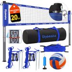 Olybeaka 20ft Portable Volleyball Net Set with Adjustable Heavy Duty Poles, 28-Ply PE Net, PU Volleyball & Pump for Backyard Beach Outdoor