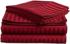 BALAJI EXPORT 100% Egyptian Cotton 800 Thread Count Sateen Finish Striped Luxuries Hotel Quality, 3 Piece Flat Bed Sheets (1 Flat Bedsheet and 2 Pillowcase) Single Size Burgundy Stripe