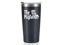 Onebttl Pug Gifts for Pug Lover, The Pug Father, Father's Day Pug Tumbler, Pug Cup for Dog Dad, Dog Owner, 20oz Travel Mug, Black