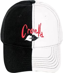 Concept One Disney's Crudelia - Cappello da papà regolabile in cotone bicolore con tesa curva, in bianco e nero, taglia unica, Nero e bianco, Taglia unica