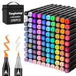 Tongfushop 100 Colored Marker Set, Colouring Pens, Art Pens, Felt Tip Pens, Double Tip Paint Pens for Drawing, Sketching, Anime and Manga with Carrying Case and Storage Base