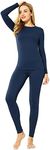 ViCherub Thermal Underwear Set for Women Long Johns Base Layer Fleece Lined Soft Top Bottom, Navy, Medium