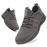 Linenghs Mens Running Trainers Fashion Lightweight Walking Shoes Casual Breathable Gym Tennis Fitness Sport Sneakers Darkgrey