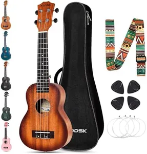 AODSK Soprano Sunburst Ukulele for Beginner 21 Inch Ukelele with Gig Bag Strap Nylon String 4 Picks Holiday Gift