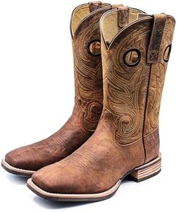 Palitutu Cowboy Boots for Men, Full-Grain Cowhide, Square Toe Western Boots, Slip-Resistant Outsole, Brown Distressed Vintage for Ranch & Rodeo Sizes 12 103614