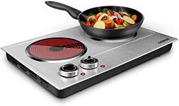 Hot Plate, CUSIMAX 1800W Ceramic Electric Hot Plate for Cooking, Dual Control Infrared Cooktop, Portable Countertop Burner, Glass Plate Electric Cooktop, Silver, Stainless Steel